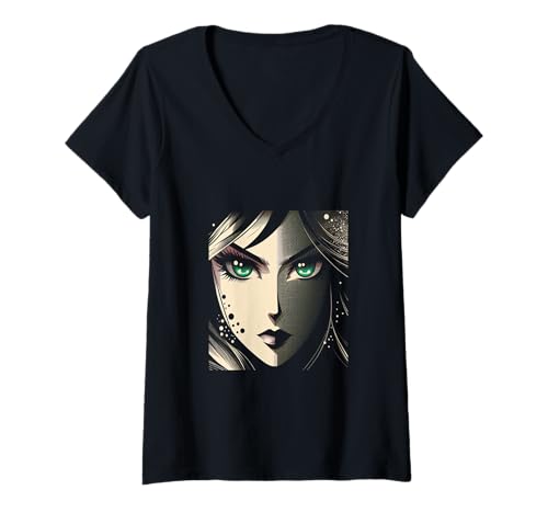 Damen Anime Mystique im Kontrast T-Shirt mit V-Ausschnitt Damen Anime Mystique im Kontrast T-Shirt mit V-Ausschnitt von Anime Essence