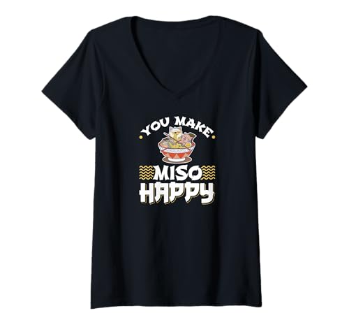 Damen You Make Miso Happy Kawaii Katzen Anime T-Shirt mit V-Ausschnitt Damen You Make Miso Happy Kawaii Katzen Anime T-Shirt mit V-Ausschnitt von Anime Fan Geschenke Cosplayer
