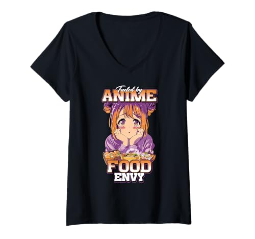 Damen Fueled by Anime Food Envy Meme Zitat Anime Girl T-Shirt mit V-Ausschnitt Damen Fueled by Anime Food Envy Meme Zitat Anime Girl T-Shirt mit V-Ausschnitt von Anime Foodies & Japanese Cuisine by NLTS