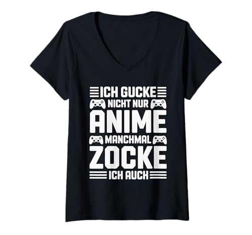 Damen Ich Gucke Nicht Nur Anime Manchmal Zocke Ich Auch T-Shirt mit V-Ausschnitt Damen Ich Gucke Nicht Nur Anime Manchmal Zocke Ich Auch T-Shirt mit V-Ausschnitt von Anime Gamer Unterhaltung Zocker Statement