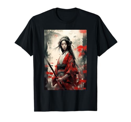 Traditionelle japanische Mädchen Samurai Schöne Grafik T-Shirt von Anime Girl Aesthetic Japanese Designs