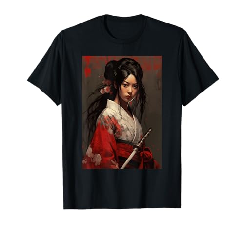 Traditionelle japanische Mädchen Samurai Schöne Grafik T-Shirt von Anime Girl Aesthetic Japanese Designs