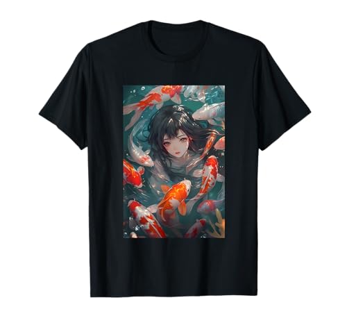 Anime Girl Japan Koi Fisch Karpfen Kirschblüten Wasser T-Shirt von Anime Girl Japan Koi Fisch Kirschblüten Designs