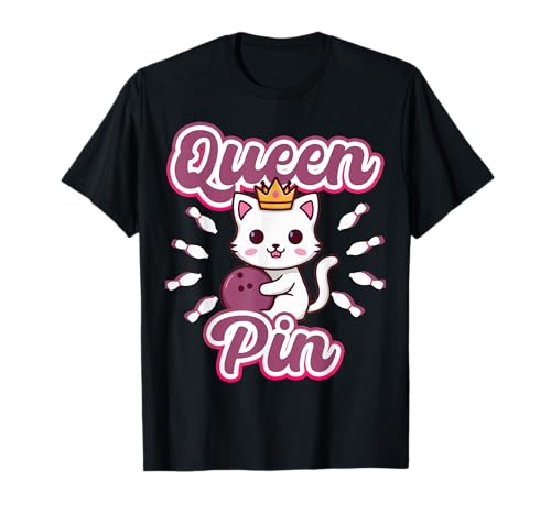 Queen Pin Damen Mädchen Bowling Cat T-Shirt T-Shirt von Anime Kawaii Cute Cat Bowling
