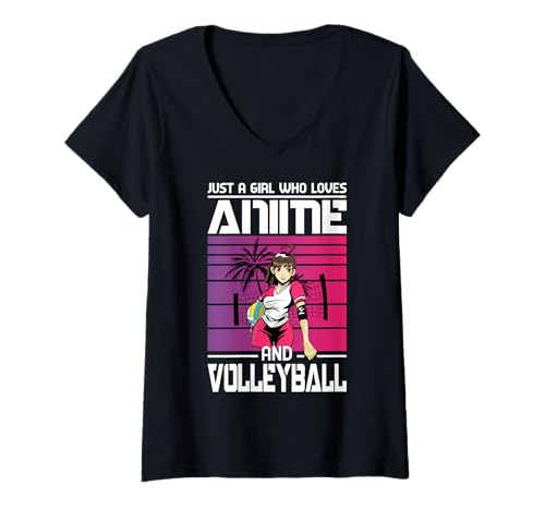 Damen Nur EIN Mädchen, das Anime- und Volleyball-Anime-Geschenke liebt Manga T-Shirt mit V-Ausschnitt von Anime Lover Gifts & Volleyball Gifts For Teen Girl