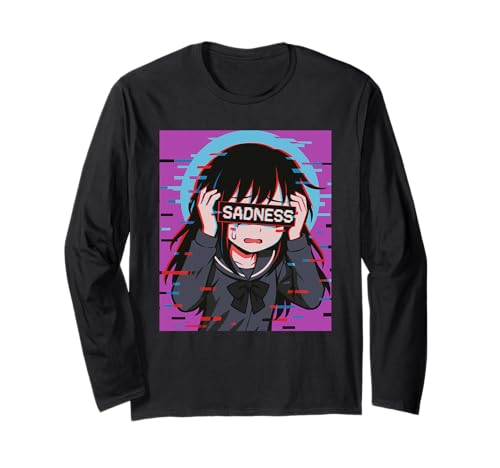 Trauriges Anime-Mädchen Sadness Vaporwave Japanischer Streetwear-Anime Langarmshirt von Anime Merch Egirl Eboy Vaporwave Techwear Clothes
