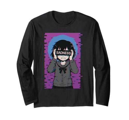Trauriges Anime-Mädchen Sadness Vaporwave Japanischer Streetwear-Anime Langarmshirt von Anime Merch Egirl Eboy Vaporwave Techwear Clothes