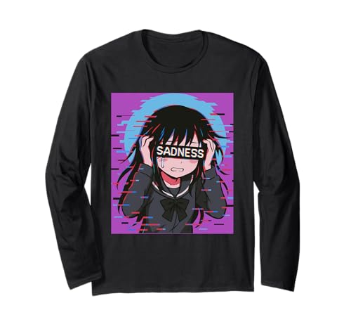 Trauriges Anime-Mädchen Sadness Vaporwave Japanischer Streetwear-Anime Langarmshirt von Anime Merch Egirl Eboy Vaporwave Techwear Clothes