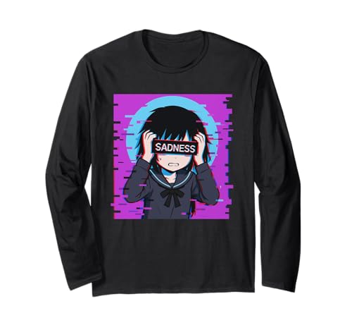 Trauriges Anime-Mädchen Sadness Vaporwave Japanischer Streetwear-Anime Langarmshirt von Anime Merch Egirl Eboy Vaporwave Techwear Clothes