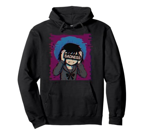 Trauriges Anime-Mädchen Sadness Vaporwave Japanischer Streetwear-Anime Pullover Hoodie von Anime Merch Egirl Eboy Vaporwave Techwear Clothes