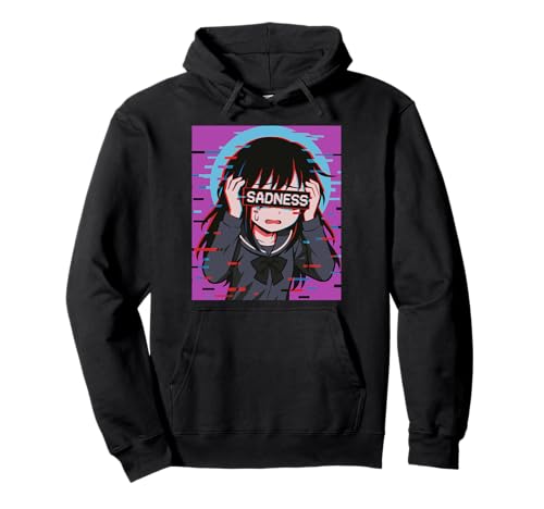 Trauriges Anime-Mädchen Sadness Vaporwave Japanischer Streetwear-Anime Pullover Hoodie von Anime Merch Egirl Eboy Vaporwave Techwear Clothes