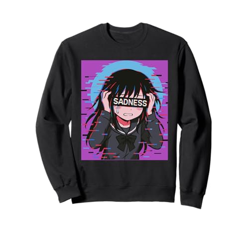 Trauriges Anime-Mädchen Sadness Vaporwave Japanischer Streetwear-Anime Sweatshirt von Anime Merch Egirl Eboy Vaporwave Techwear Clothes