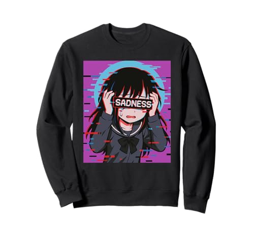 Trauriges Anime-Mädchen Sadness Vaporwave Japanischer Streetwear-Anime Sweatshirt von Anime Merch Egirl Eboy Vaporwave Techwear Clothes