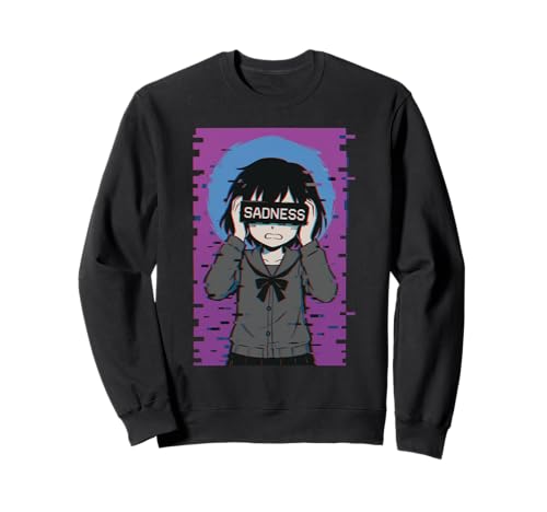 Trauriges Anime-Mädchen Sadness Vaporwave Japanischer Streetwear-Anime Sweatshirt von Anime Merch Egirl Eboy Vaporwave Techwear Clothes