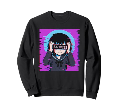 Trauriges Anime-Mädchen Sadness Vaporwave Japanischer Streetwear-Anime Sweatshirt von Anime Merch Egirl Eboy Vaporwave Techwear Clothes