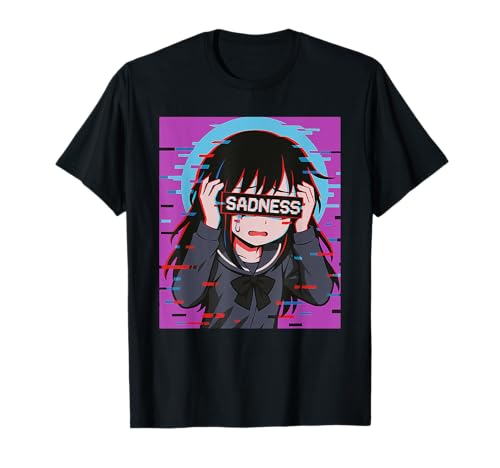 Trauriges Anime-Mädchen Sadness Vaporwave Japanischer Streetwear-Anime T-Shirt von Anime Merch Egirl Eboy Vaporwave Techwear Clothes