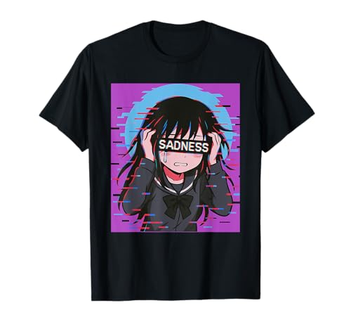 Trauriges Anime-Mädchen Sadness Vaporwave Japanischer Streetwear-Anime T-Shirt von Anime Merch Egirl Eboy Vaporwave Techwear Clothes