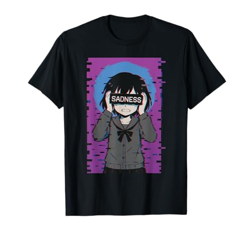 Trauriges Anime-Mädchen Sadness Vaporwave Japanischer Streetwear-Anime T-Shirt von Anime Merch Egirl Eboy Vaporwave Techwear Clothes