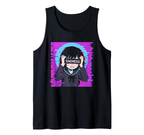 Trauriges Anime-Mädchen Sadness Vaporwave Japanischer Streetwear-Anime Tank Top von Anime Merch Egirl Eboy Vaporwave Techwear Clothes