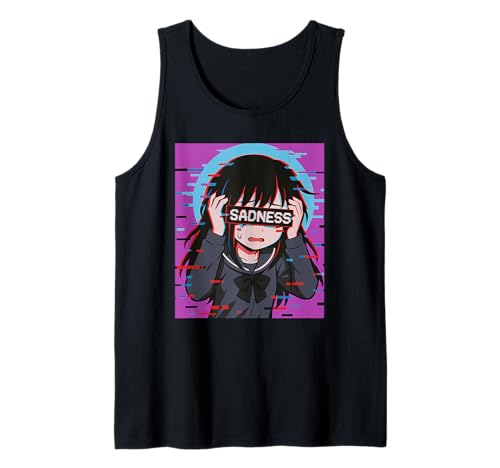 Trauriges Anime-Mädchen Sadness Vaporwave Japanischer Streetwear-Anime Tank Top von Anime Merch Egirl Eboy Vaporwave Techwear Clothes