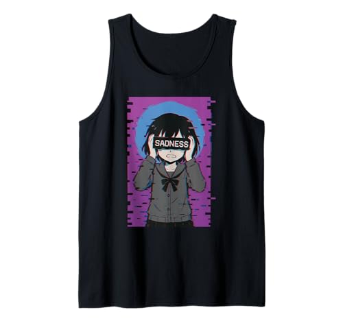 Trauriges Anime-Mädchen Sadness Vaporwave Japanischer Streetwear-Anime Tank Top von Anime Merch Egirl Eboy Vaporwave Techwear Clothes