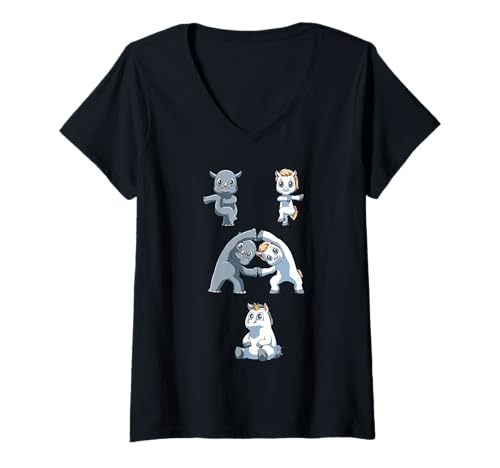 Damen Kawaii Einhorn Anime und Manga T-Shirt mit V-Ausschnitt von Anime Passendes Outfit Shirt