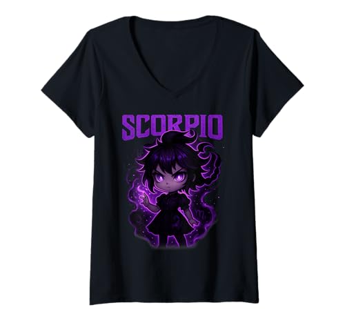 Damen Anime Skorpion Sternzeichen Niedlich T-Shirt mit V-Ausschnitt Damen Anime Skorpion Sternzeichen Niedlich T-Shirt mit V-Ausschnitt von Anime Scorpio Enthusiasts Zodiac Tees