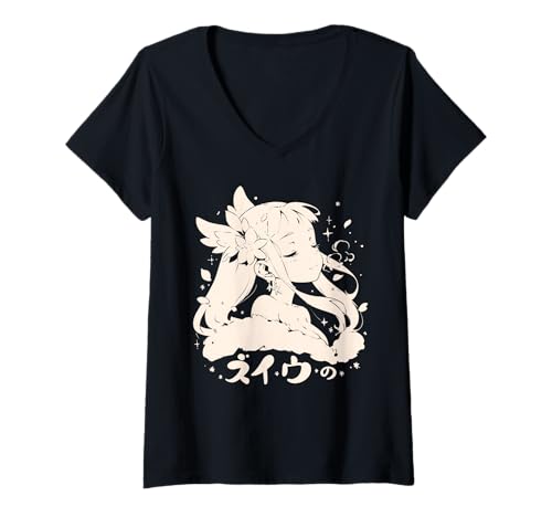 Damen Anime Waifu Süßes Anime-Manga-Katzenmädchen, süßes Retro-Design, Japan T-Shirt mit V-Ausschnitt von Anime Waifu Cute Anime manga Cat Girl Sweet Retro