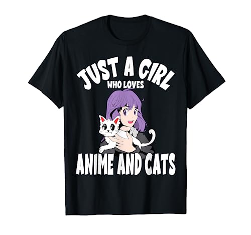 Niedlich Just ein Mädchen, das Anime und Katzen Lover für Teen liebt T-Shirt von Anime and Cats Lover for Teen Manga kawaii Graphic