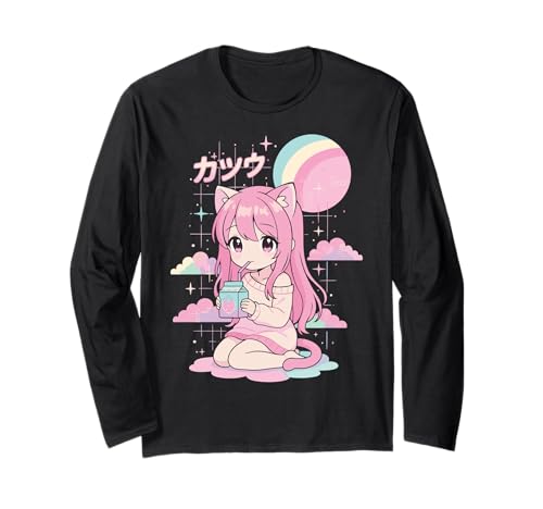 Anime Mädchen Erdbeermilch Kawaii Ästhetik Manga Langarmshirt von Anime mädchen Erdbeermilch Kawaii Süß Pastell