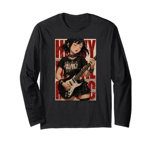 Japanische Anime Girl E-Gitarre Goth Musik Liebhaber Frauen Langarmshirt von AnimeAxis1