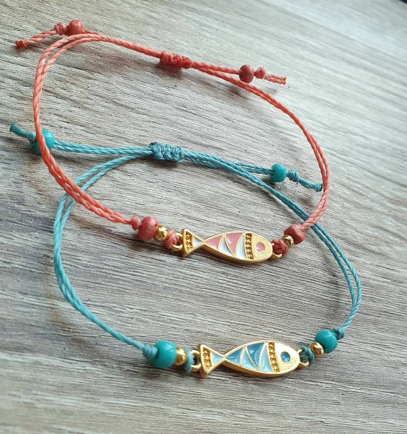 Armband Makramee Mit Fisch Verbinder Gold von Animegical