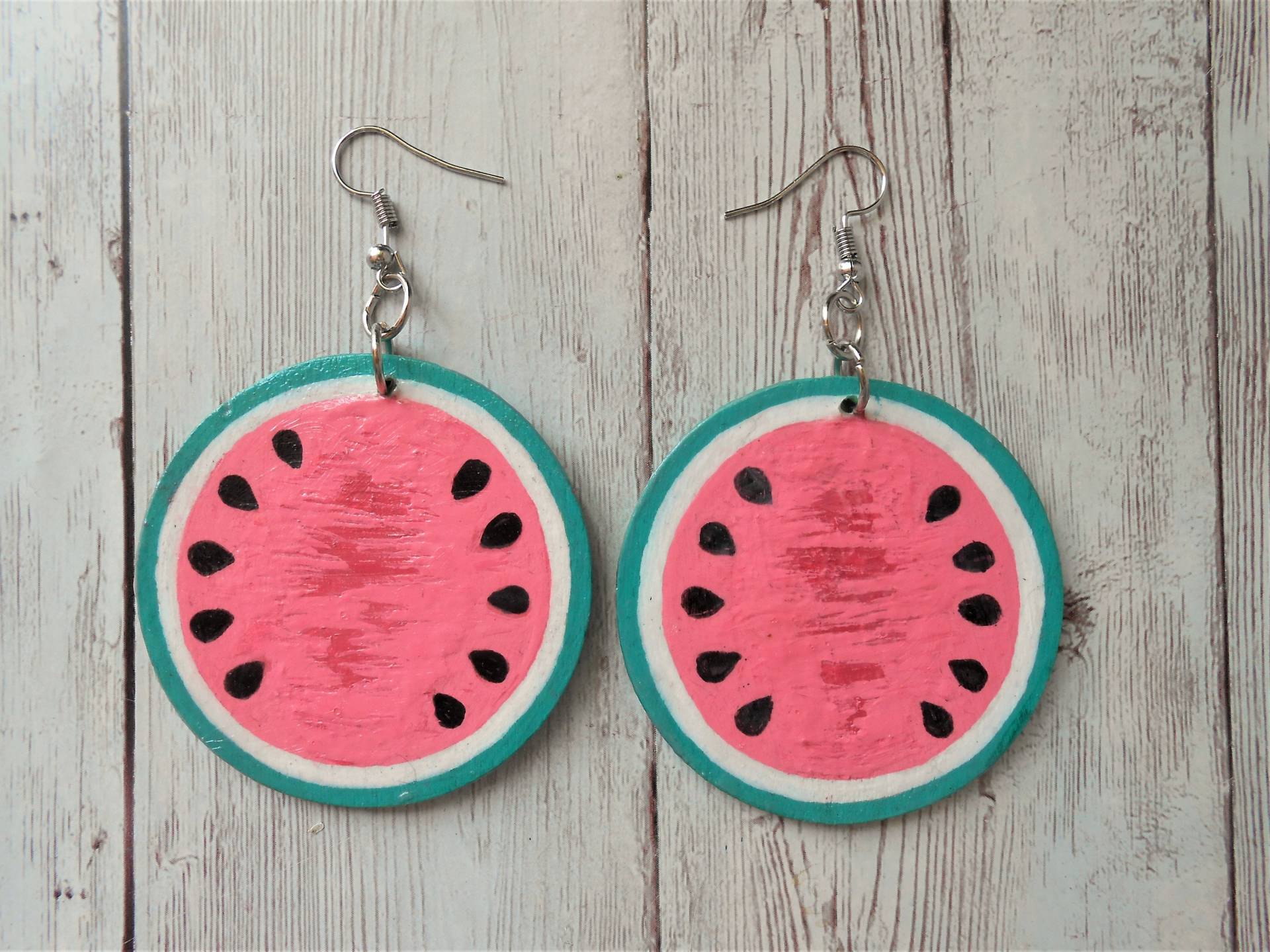 Wassermelonenohrring, Hölzerne Scheibenohrringe, Handbemalte Ohrringe, Baumelnohrring, Kunstohrringe, Bunte Sommerohrringe Wassermelonenohrring, Hölzerne Scheibenohrringe, Handbemalte Ohrringe, Baumelnohrring, Kunstohrringe, Bunte Sommerohrringe von AnisBags
