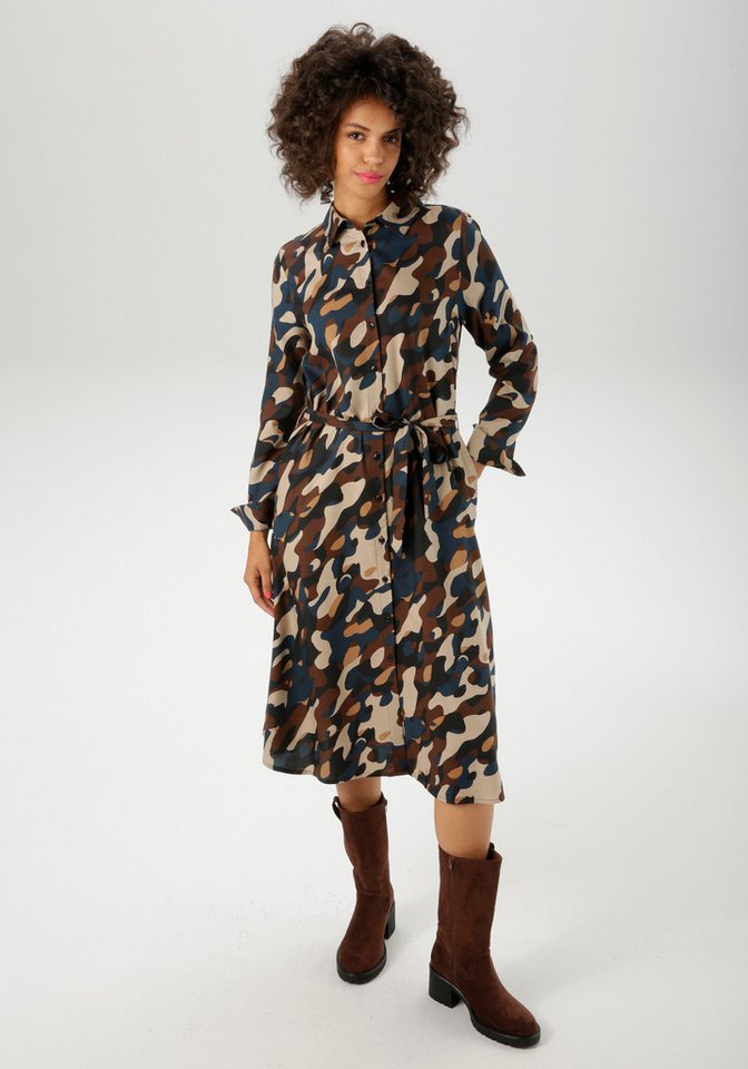 Aniston CASUAL Blusenkleid (mit abnehmbarem Bindegürtel) mit trendfarbigen, grafischen Druck im Military-Look - NEUE KOLLEKTION von Aniston CASUAL