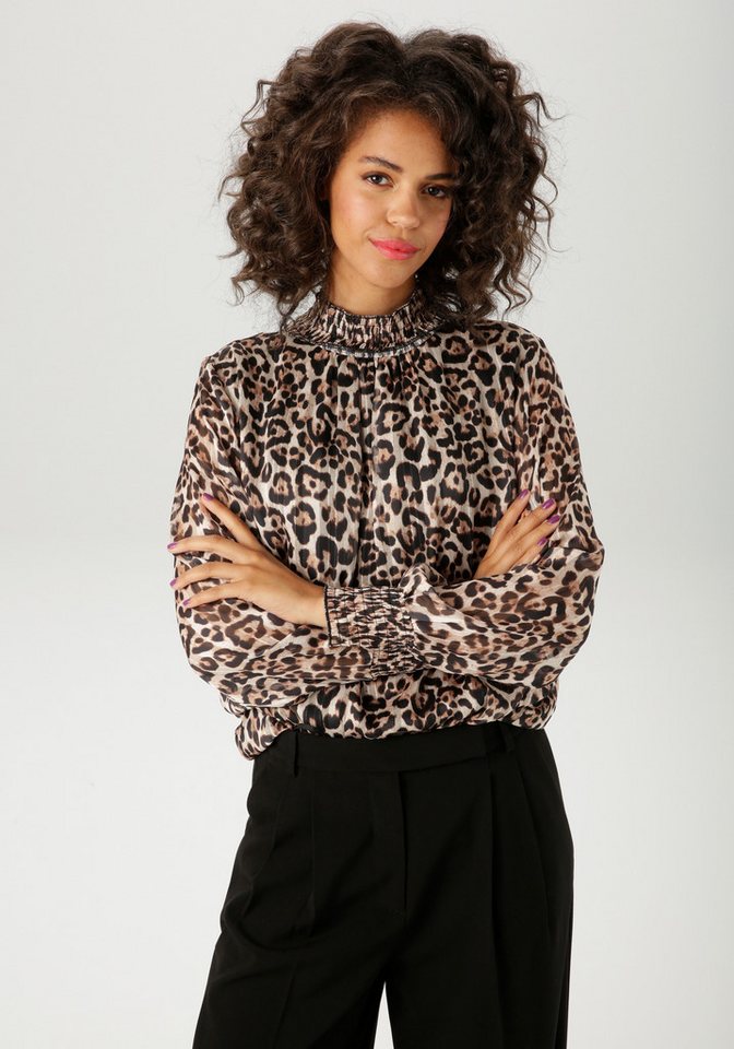 Aniston CASUAL Chiffonbluse im Leo-Druck mit goldfarbenen Glitzerstreifen von Aniston CASUAL