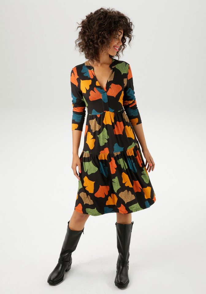 Aniston CASUAL Jerseykleid mit bunten Blättern bedruckt - jedes Teil ein Unikat - NEUE KOLLEKTION von Aniston CASUAL