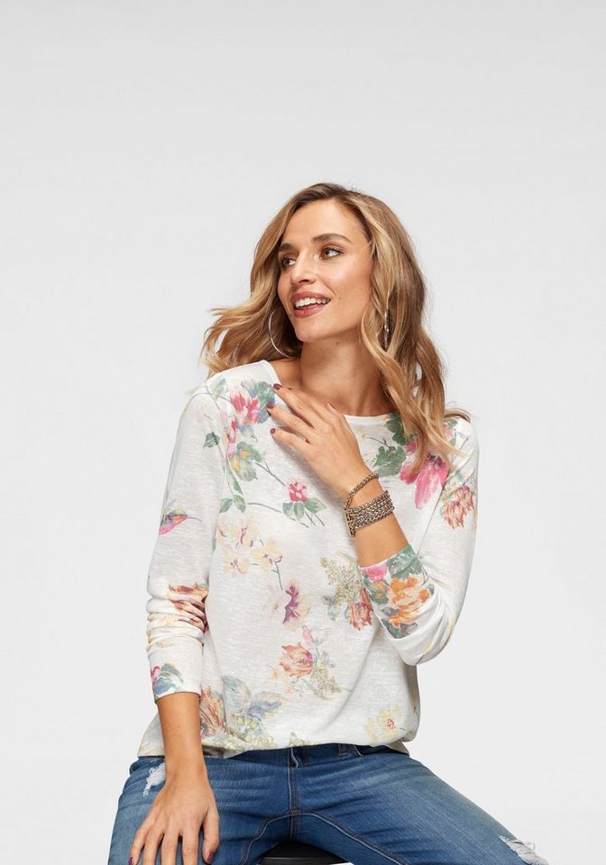 Aniston CASUAL Langarmshirt mit großflächigem Blumendruck und Vögeln von Aniston CASUAL