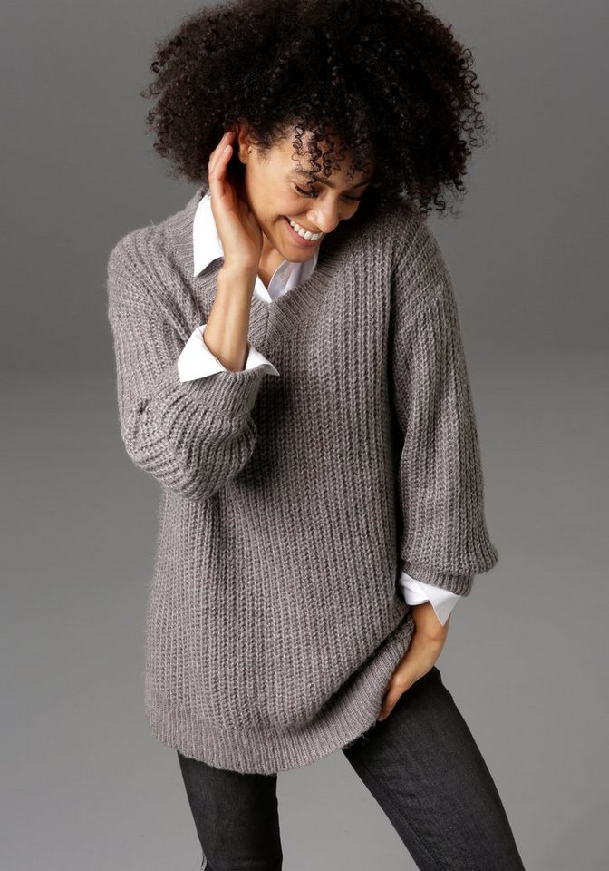 Aniston CASUAL Longpullover mit fixierten Umschlag an den langen Ärmeln von Aniston CASUAL