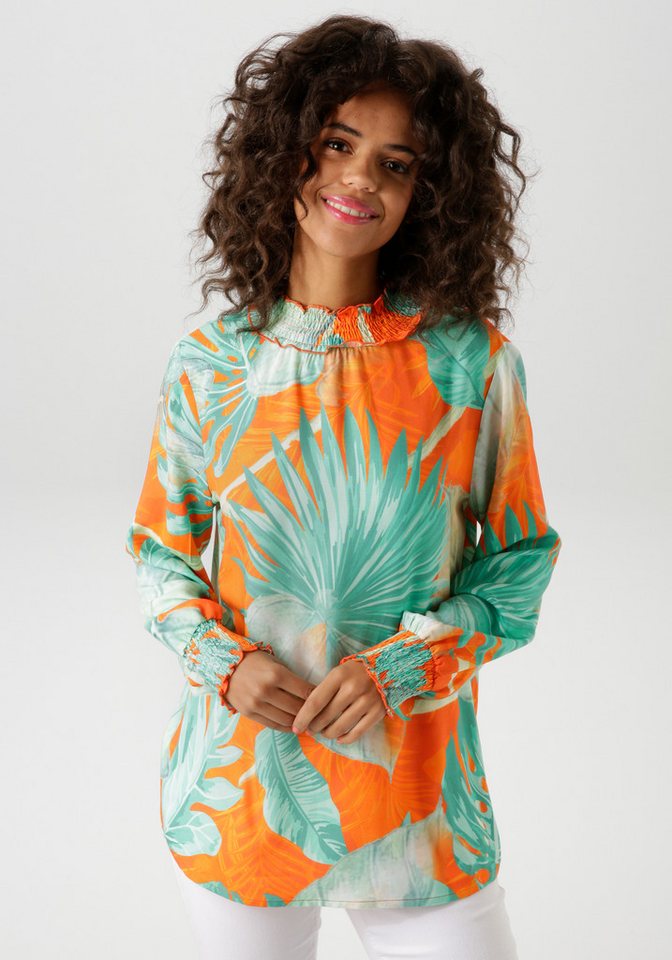 Aniston CASUAL Schlupfbluse mit großflächigen Blätterdruck im Batik-Dessin von Aniston CASUAL