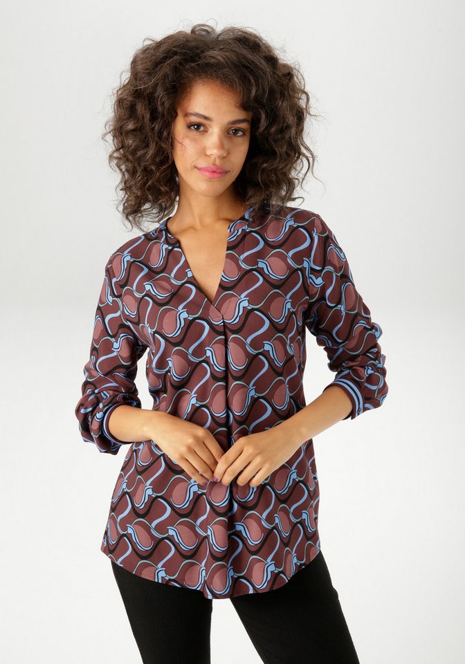 Aniston CASUAL Schlupfbluse mit trendfarbigen, grafischem Retro-Muster - NEUE KOLLEKTION von Aniston CASUAL