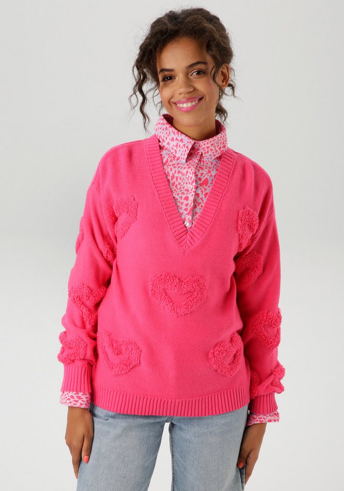 Aniston CASUAL Strickpullover mit 3D-Effekt durch eingestrickte Herzen von Aniston CASUAL