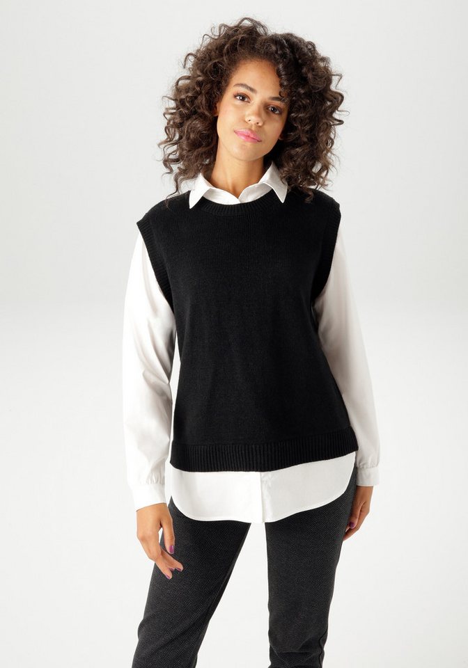 Aniston CASUAL Strickpullover mit Bluseneinsatz - NEUE KOLLEKTION von Aniston CASUAL