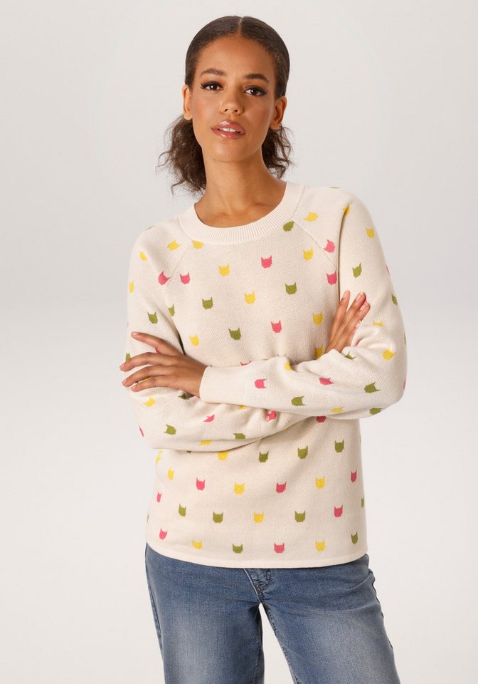 Aniston CASUAL Strickpullover mit eingestrickten grafischen Katzenköpfen - NEUE KOLLEKTION von Aniston CASUAL