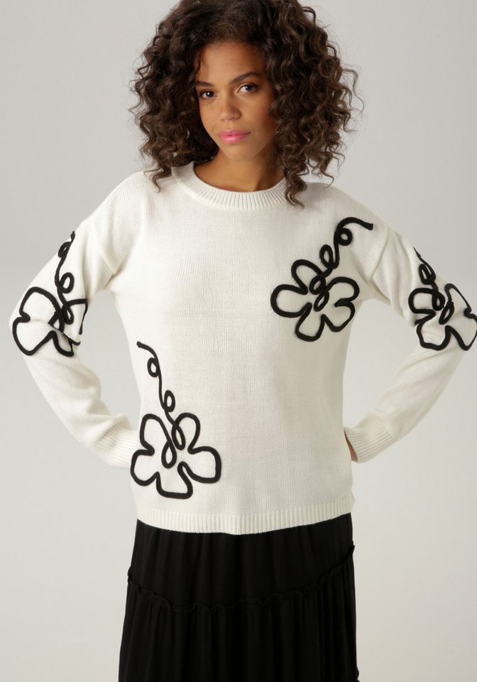 Aniston CASUAL Strickpullover mit extravaganten Blüten-Applikationen - NEUE KOLLEKTION von Aniston CASUAL