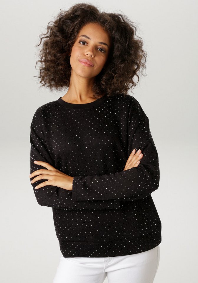 Aniston CASUAL Sweatshirt allover mit kleinen Glitzersteinchen Verziert - NEUE KOLLEKTION von Aniston CASUAL