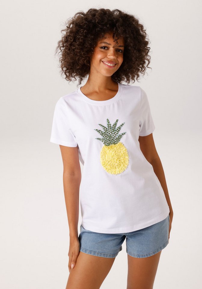 Aniston CASUAL T-Shirt mit Glitzersteinchen verzierter Ananas-Applikation - NEUE KOLLEKTION von Aniston CASUAL