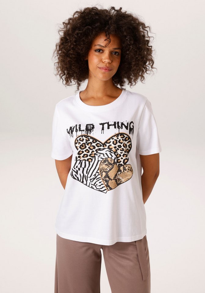 Aniston CASUAL T-Shirt mit Herzen, Animal-Drucken und Statement-Schriftzug - NEUE KOLLEKTION von Aniston CASUAL