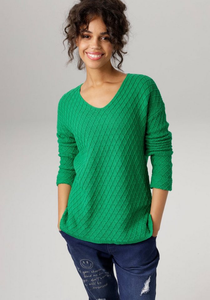 Aniston CASUAL V-Ausschnitt-Pullover im trendigen Mustermix von Aniston CASUAL