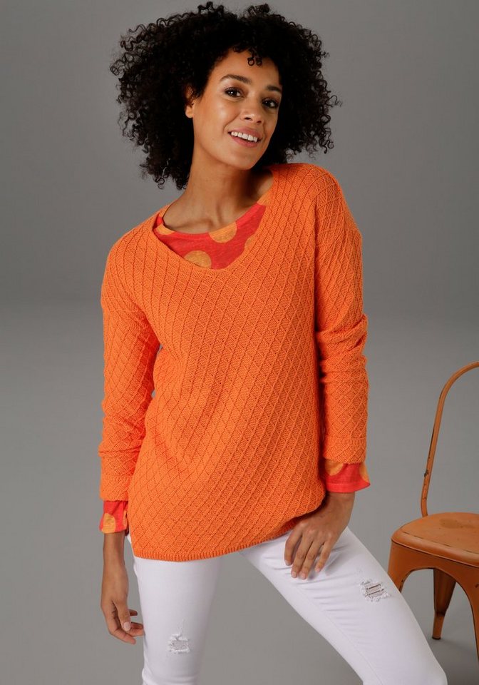 Aniston CASUAL V-Ausschnitt-Pullover im trendigen Mustermix von Aniston CASUAL