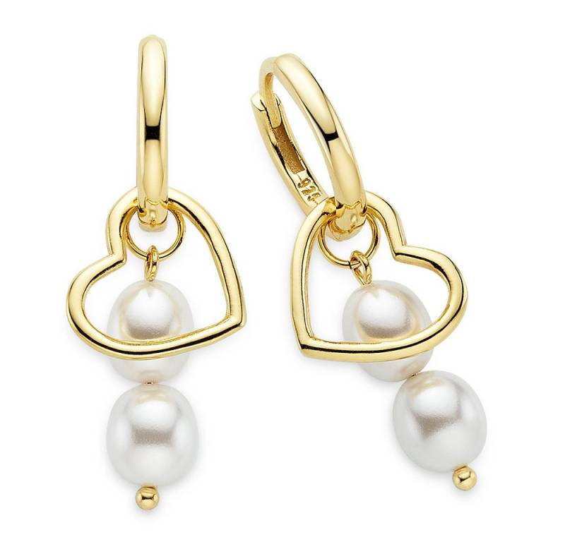 Aniston JEWELRY & WATCHES Paar Creolen Schmuck Geschenk Ohrringe mit Herzchen, mit Muschelkernperle (synth) von Aniston JEWELRY & WATCHES